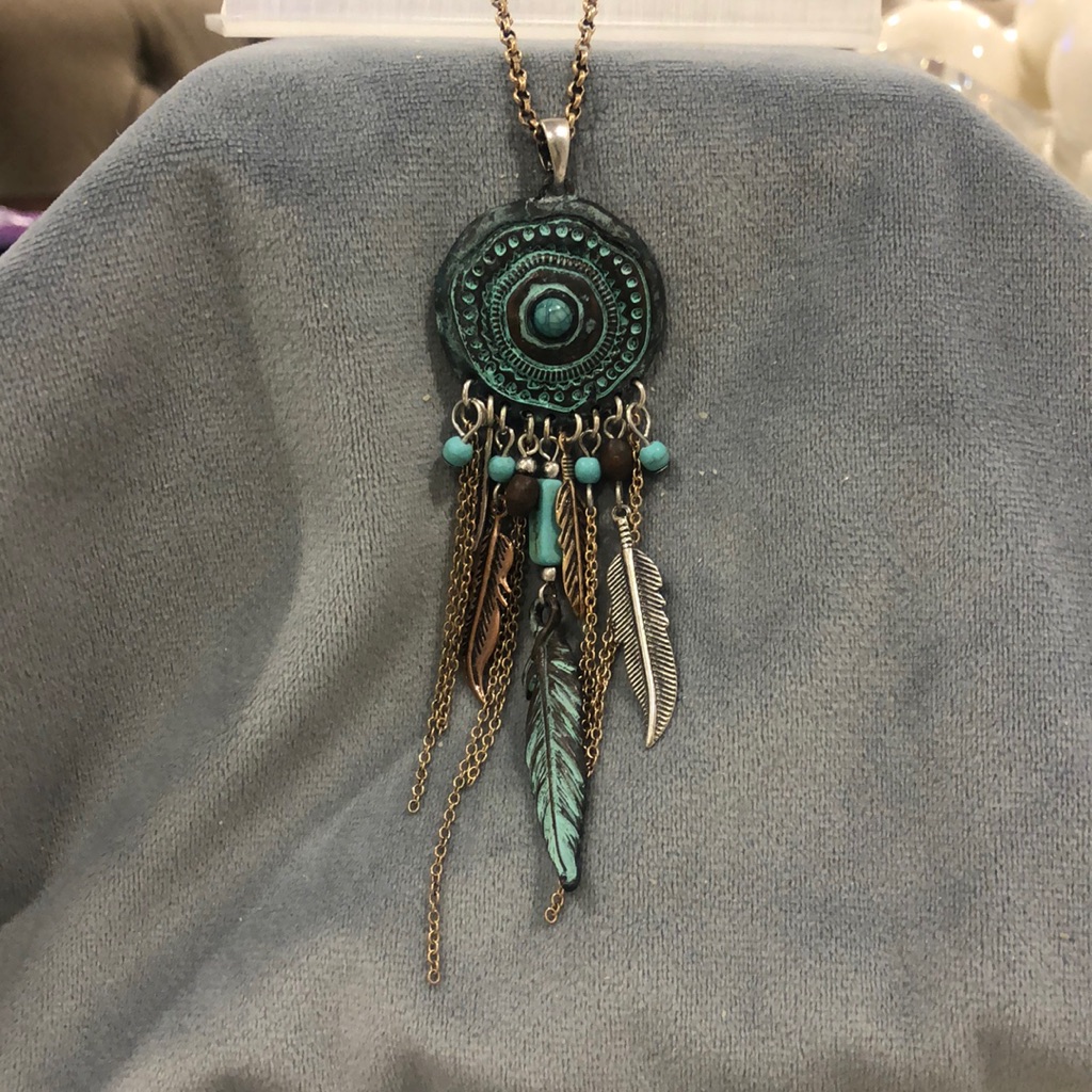 Tribal Aztec Circle Medallion Pendant With Fringe Charms Necklace-Boutique